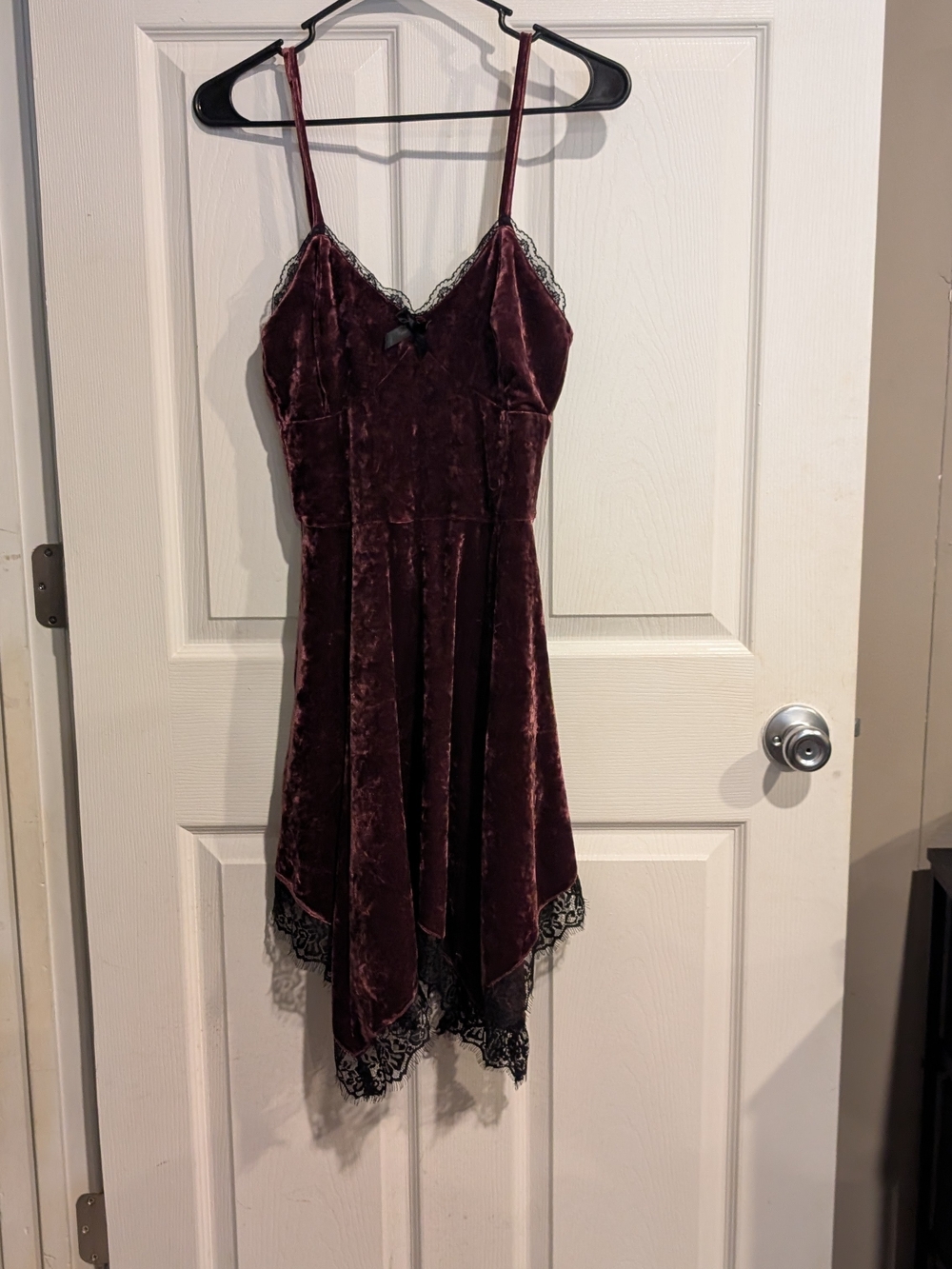 Velvet Lace-Trim Slip Dress in Deep Wine